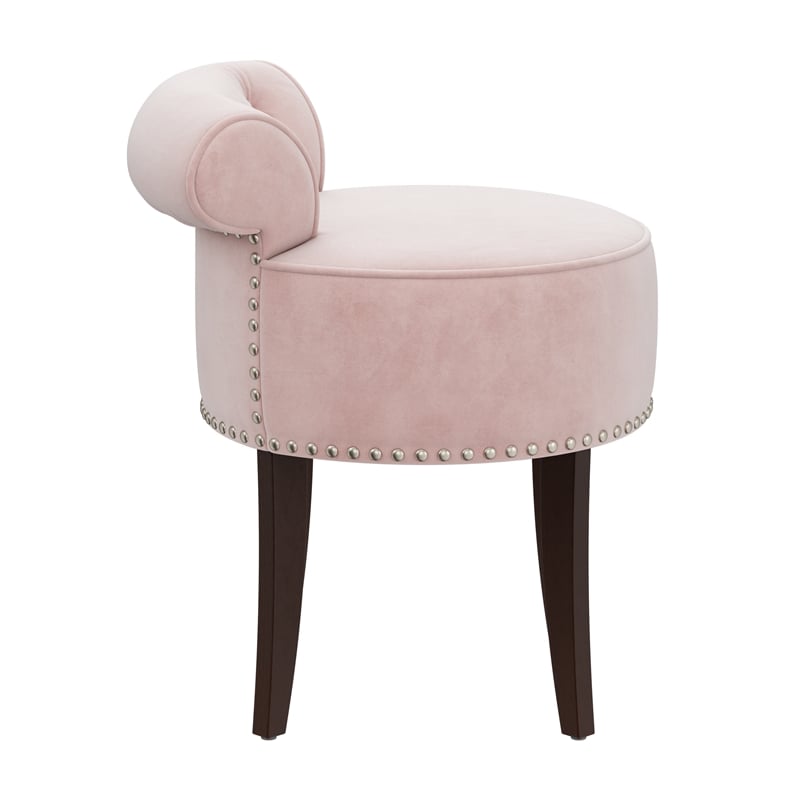 Hillsdale Lena Contemporary Wood/Fabric Vanity Stool in Pink