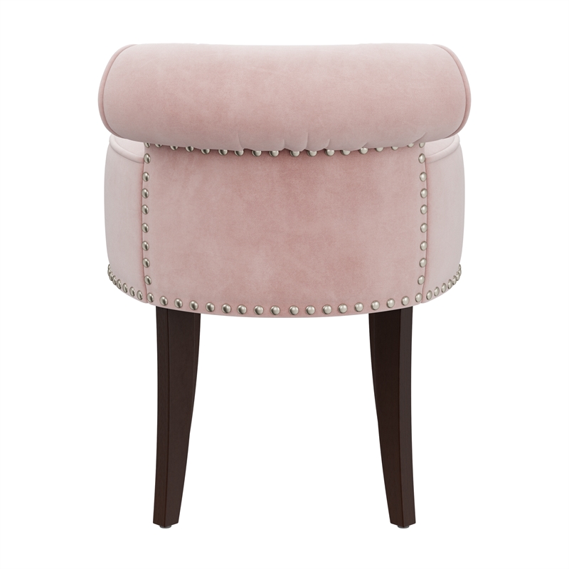 Hillsdale Lena Contemporary Wood/Fabric Vanity Stool in Pink