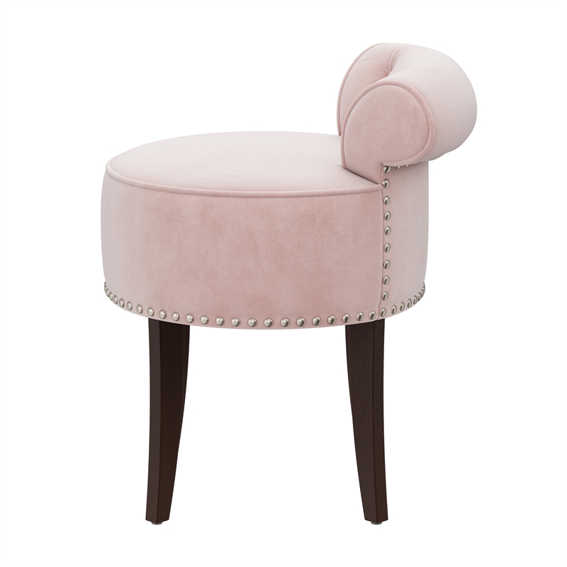 Hillsdale Lena Contemporary Wood/Fabric Vanity Stool in Pink