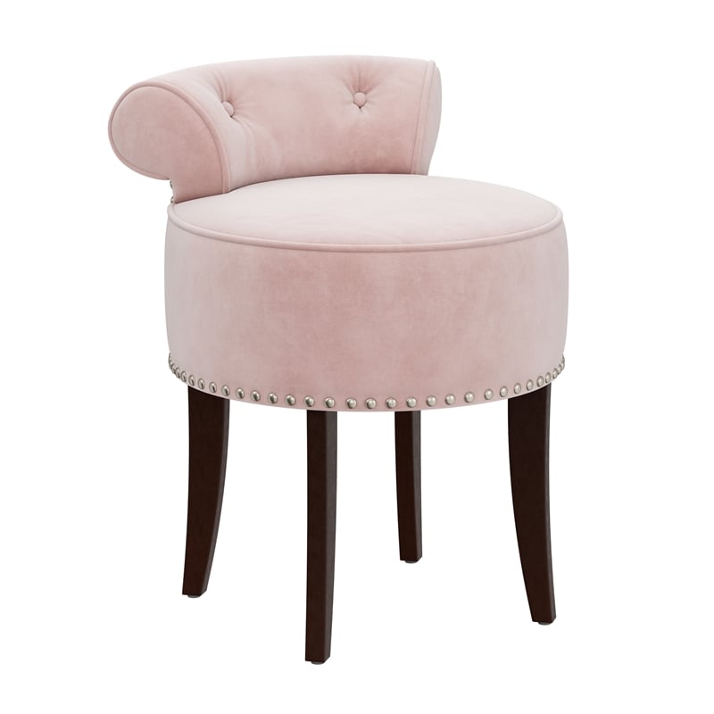 Hillsdale Lena Contemporary Wood/Fabric Vanity Stool in Pink