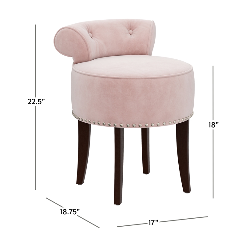 Hillsdale Lena Contemporary Wood/Fabric Vanity Stool in Pink
