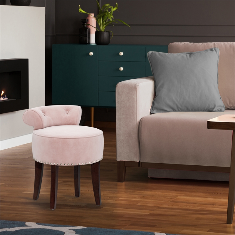 Hillsdale Lena Contemporary Wood/Fabric Vanity Stool in Pink