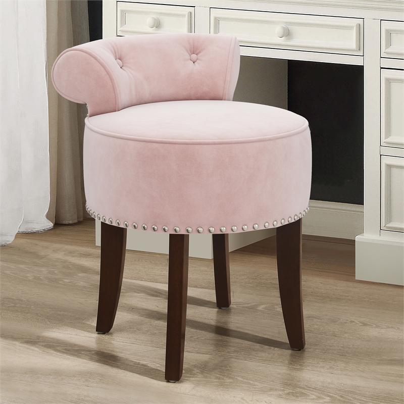 Hillsdale Lena Contemporary Wood/Fabric Vanity Stool in Pink