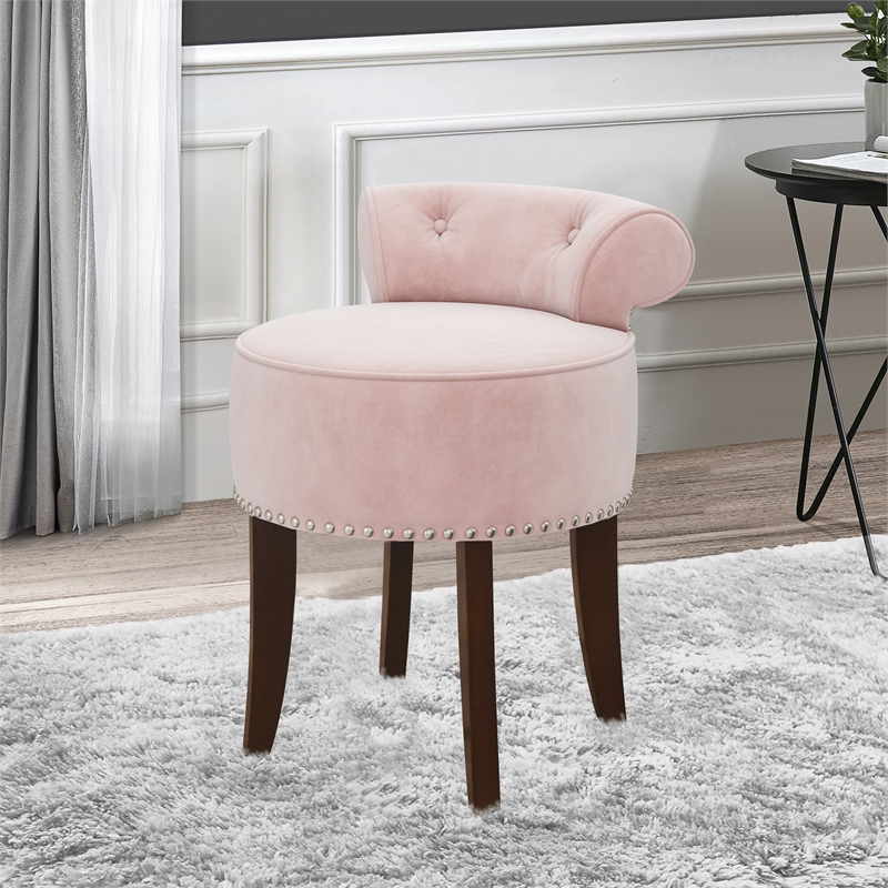 Hillsdale Lena Contemporary Wood/Fabric Vanity Stool in Pink