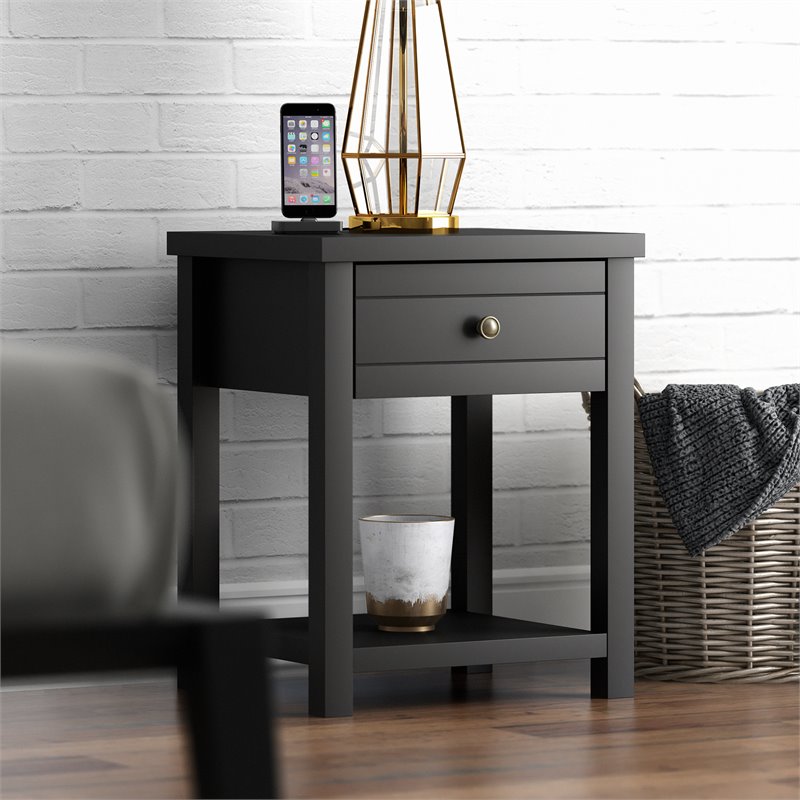 Hillsdale Harmony Storage Farmhouse Wood Accent Table in Black