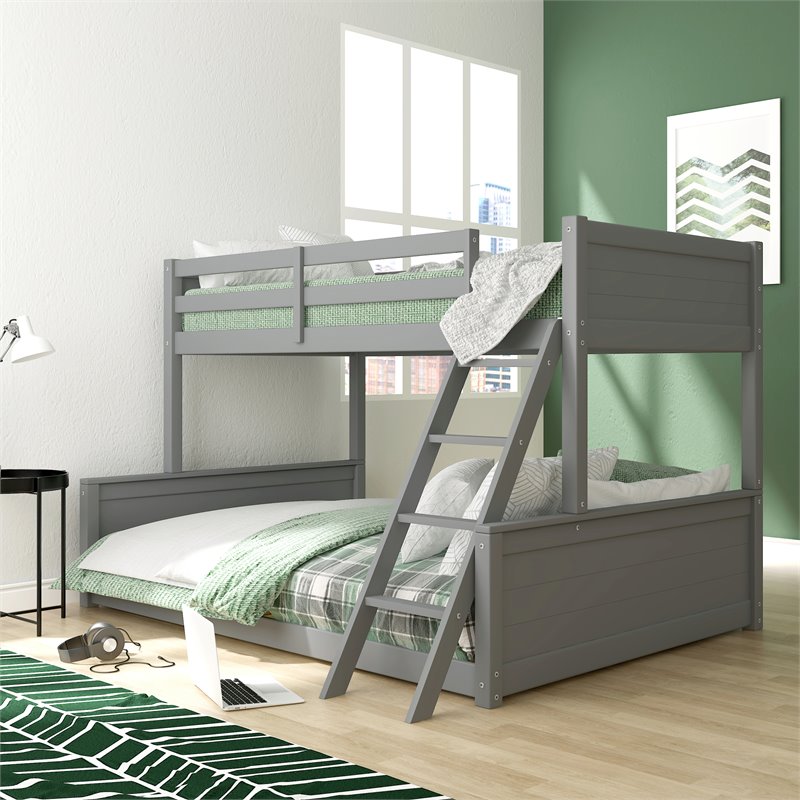 Hillsdale Capri Coastal Wood Twin over Full Bunk Bed with Mattresses in Gray