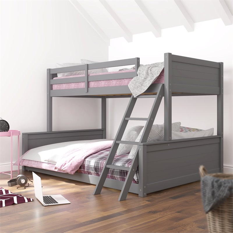 Hillsdale Capri Coastal Wood Twin over Full Bunk Bed with Mattresses in Gray