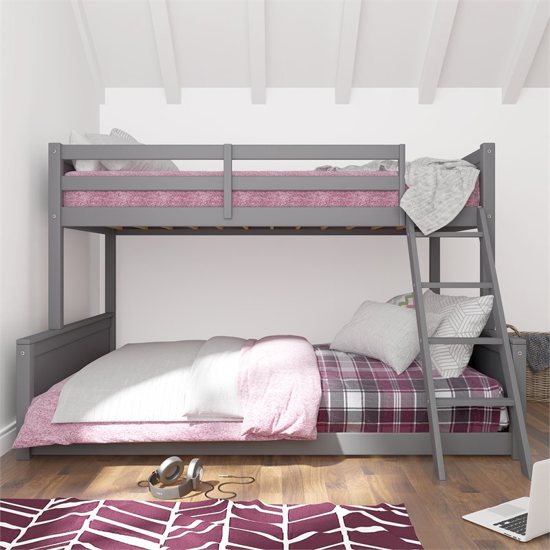 Hillsdale Capri Coastal Wood Twin over Full Bunk Bed with Mattresses in Gray
