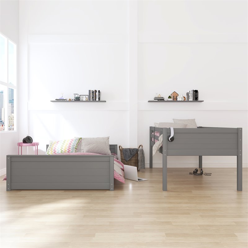 Hillsdale Capri Coastal Wood Twin over Full Bunk Bed with Mattresses in Gray