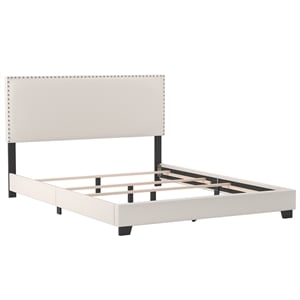 Hillsdale Gayle Nail Head Trim Upholstered Queen Bed White Faux Leather