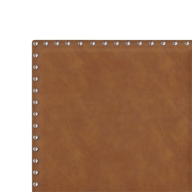 Hillsdale Gayle Nail Head Trim Queen Upholstered Bed Saddle Brown Faux Leather