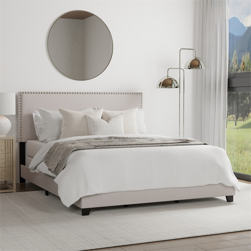 Hillsdale Gayle Nail Head Trim Upholstered Queen Bed Gray Fog Fabric