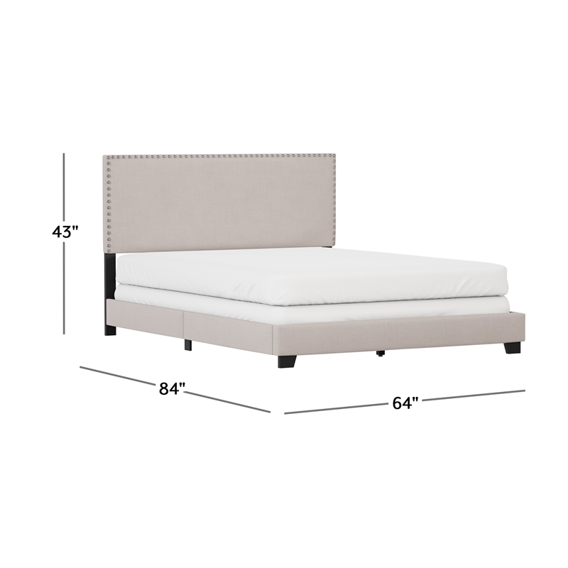 Hillsdale Gayle Nail Head Trim Upholstered Queen Bed Gray Fog Fabric