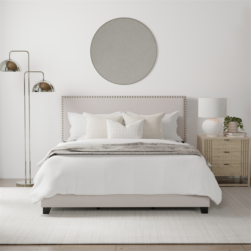 Hillsdale Gayle Nail Head Trim Upholstered Queen Bed Gray Fog Fabric