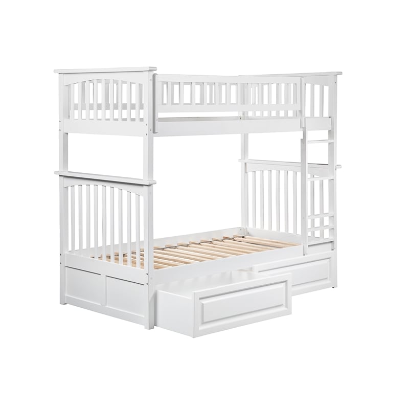 AFI Columbia Twin Over Twin Solid Wood Bunk Bed with 2 Storage Drawers in White