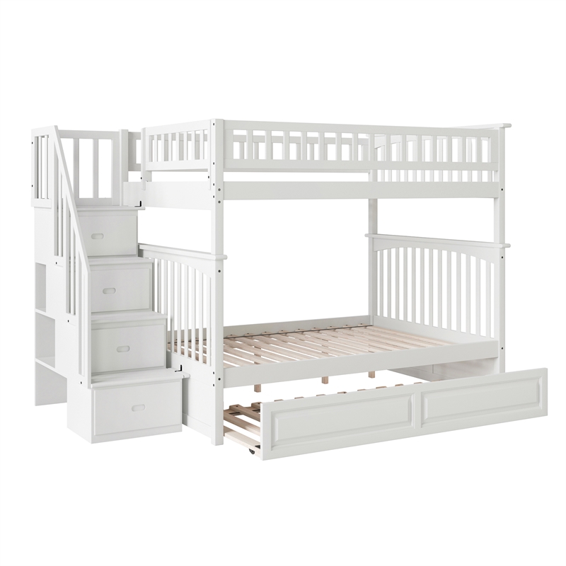 AFI Columbia Full Over Full Wood Staircase Trundle Bunk Bed in White