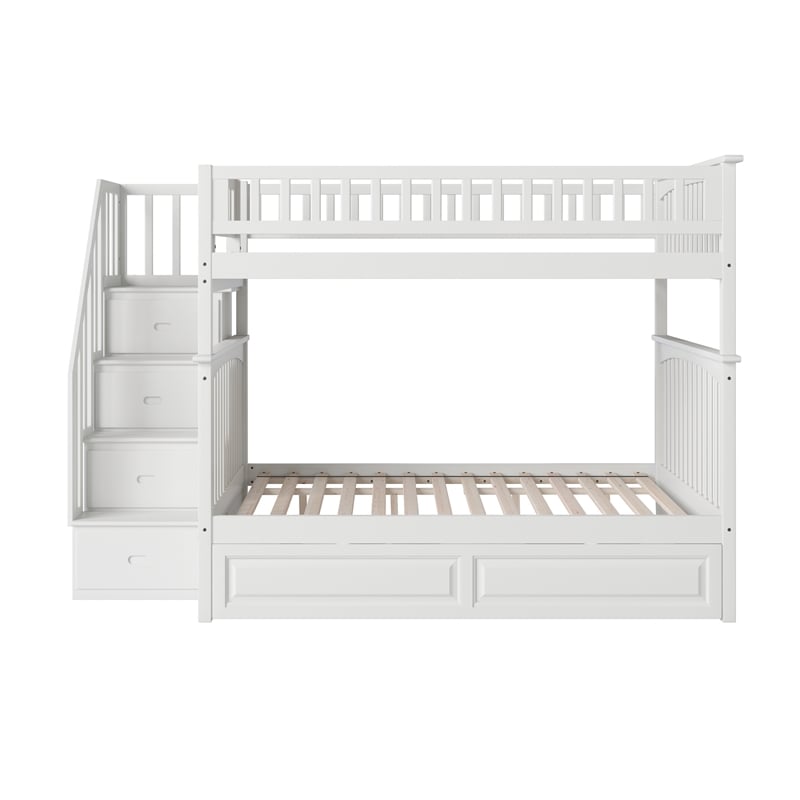 AFI Columbia Full Over Full Wood Staircase Trundle Bunk Bed in White