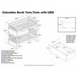 AFI Columbia Twin Over Twin Solid Wood Bunk Bed with 2 Storage Drawers in White