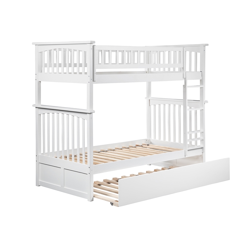 AFI Columbia Twin over Twin Solid Wood Bunk Bed with Trundle in White
