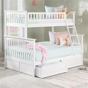 AFI Columbia Twin Over Full Solid Wood Bunk Bed with 2 Storage Drawers in White