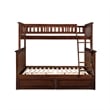 AFI Columbia Twin Over Full Solid Wood Bunk Bed with 2 Storage Drawers in Walnut
