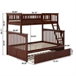 AFI Columbia Twin over Full Solid Wood Bunk Bed with Trundle in Walnut
