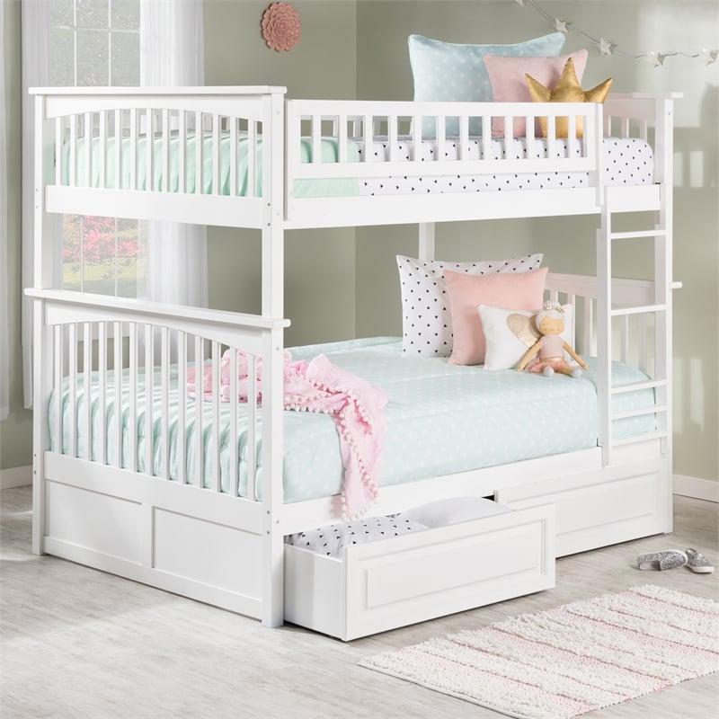 AFI Columbia Twin Over Full Solid Wood Bunk Bed with 2 Storage Drawers in White
