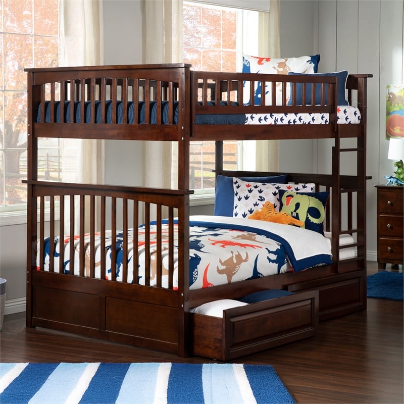 AFI Columbia Twin Over Full Solid Wood Bunk Bed with 2 Storage Drawers in Walnut