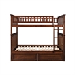 AFI Columbia Twin Over Full Solid Wood Bunk Bed with 2 Storage Drawers in Walnut