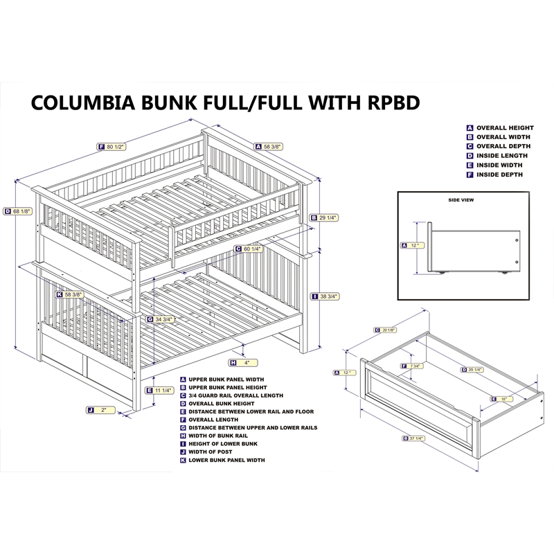 AFI Columbia Twin Over Full Solid Wood Bunk Bed with 2 Storage Drawers in Walnut