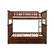 AFI Columbia Full Over Full Solid Wood Bunk Bed with Trundle in Walnut