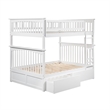 AFI Columbia Full Over Full Solid Wood Bunk Bed with 2 Storage Drawers in White