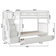 AFI Columbia Twin over Twin Solid Wood Staircase Bunk Bed with Trundle in White