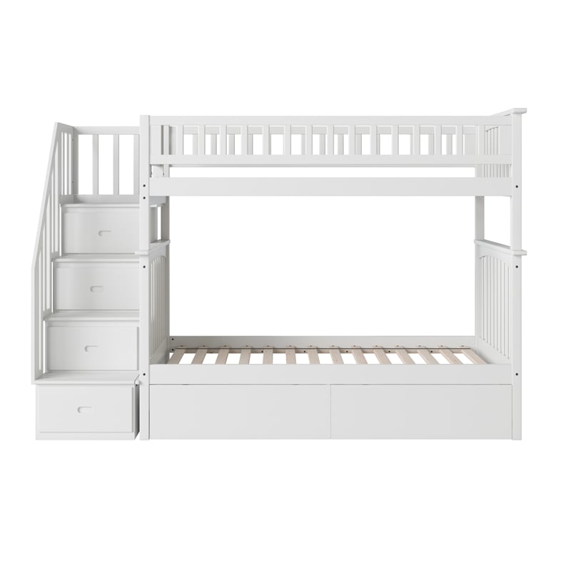 AFI Columbia Twin Over Twin Solid Wood Staircase Storage Bunk Bed in White