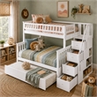 AFI Columbia Twin Over Full Wood Staircase Trundle Bunk Bed in White
