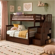 AFI Columbia Twin Over Full Wood Staircase Trundle Bunk Bed in Walnut