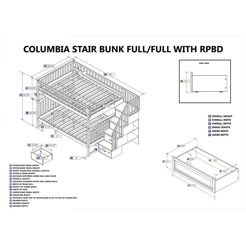AFI Columbia Full Over Full Solid Wood Staircase Storage Bunk Bed in Walnut