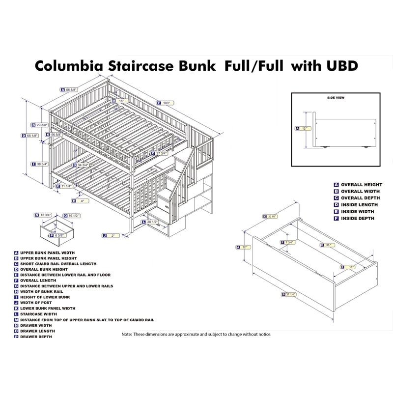 AFI Columbia Full Over Full Solid Wood Staircase Storage Bunk Bed in Walnut