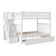 AFI Columbia Full Over Full Wood Staircase Trundle Bunk Bed in White