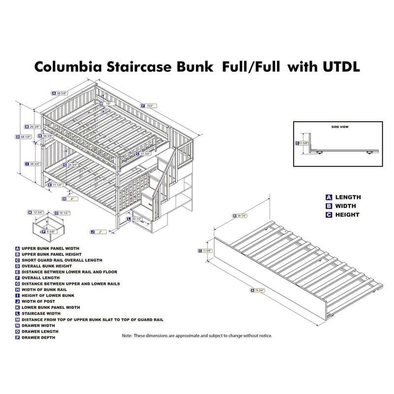 AFI Columbia Full Over Full Wood Staircase Trundle Bunk Bed in White