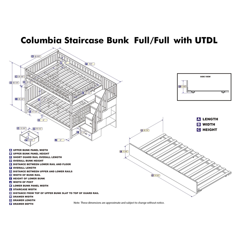 AFI Columbia Full Over Full Wood Staircase Trundle Bunk Bed in Walnut
