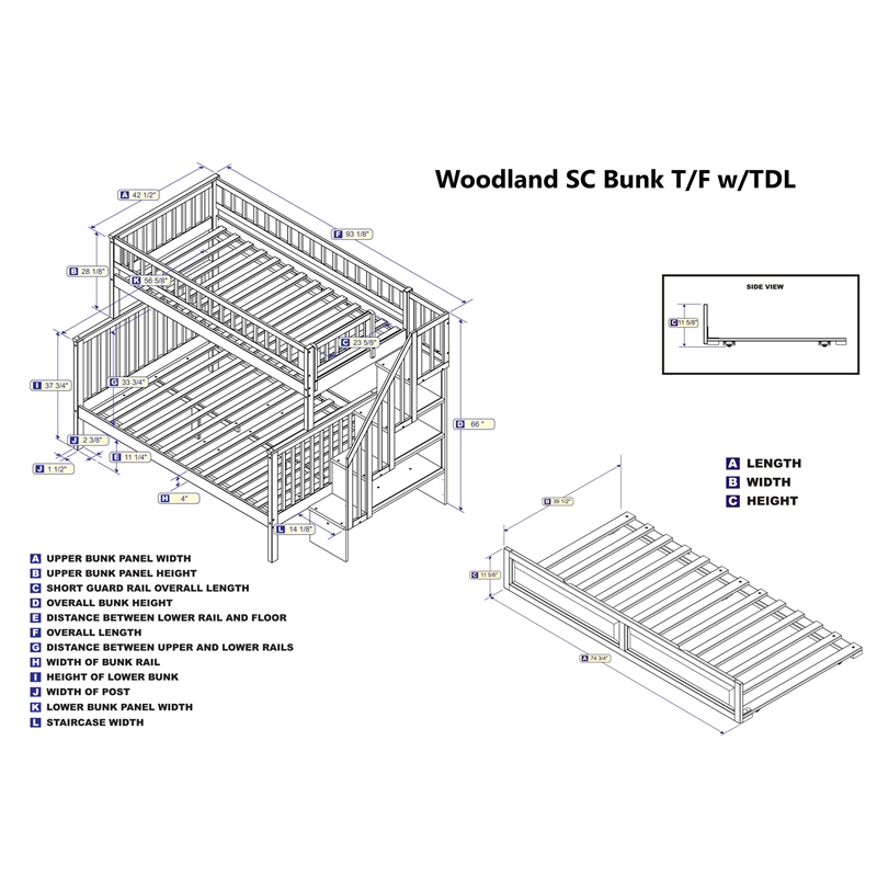 AFI Woodland Twin Over Full Staircase Trundle Wood Bunk Bed in White