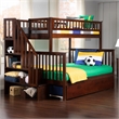 AFI Woodland Twin Over Full Staircase Trundle Wood Bunk Bed in Walnut