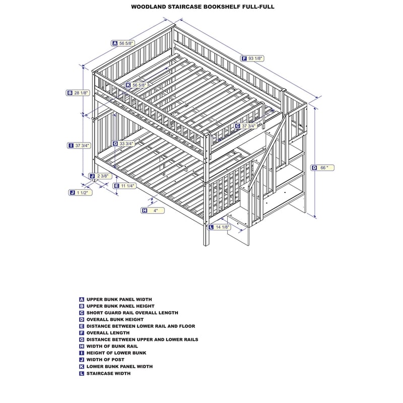 AFI Woodland Full Over Full Solid Wood Staircase Bunk Bed in Walnut