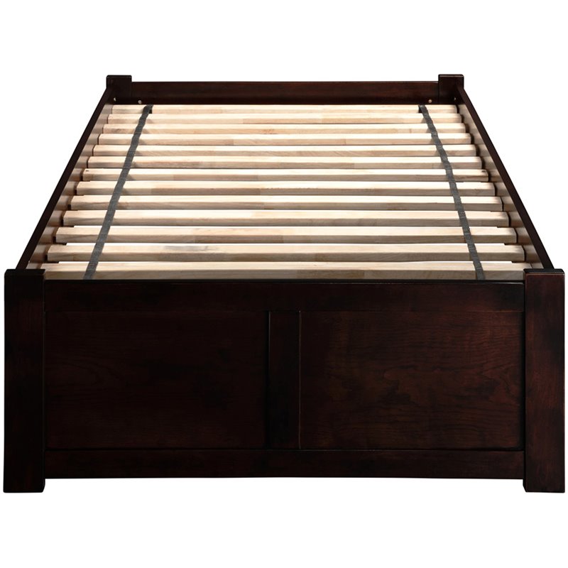 Concord Wood Twin XL Platform Bed with Footboard & 2 Storage Drawers in Espresso
