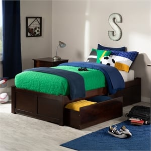 Concord Twin XL Platform Bed with Footboard & 2 Storage Drawers in Walnut