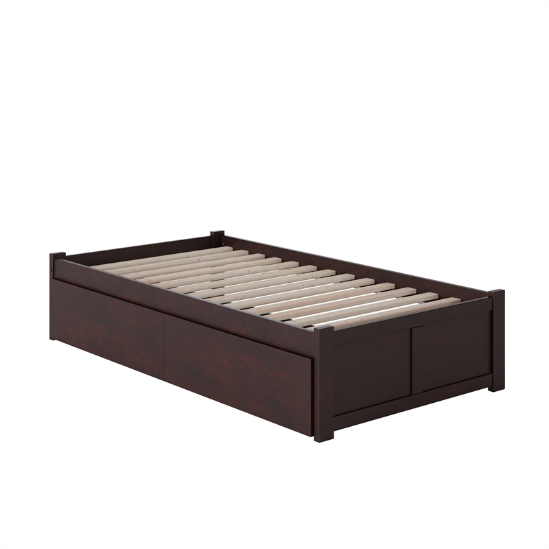 Concord Wood Twin Platform Bed with Footboard & Twin Trundle in Espresso