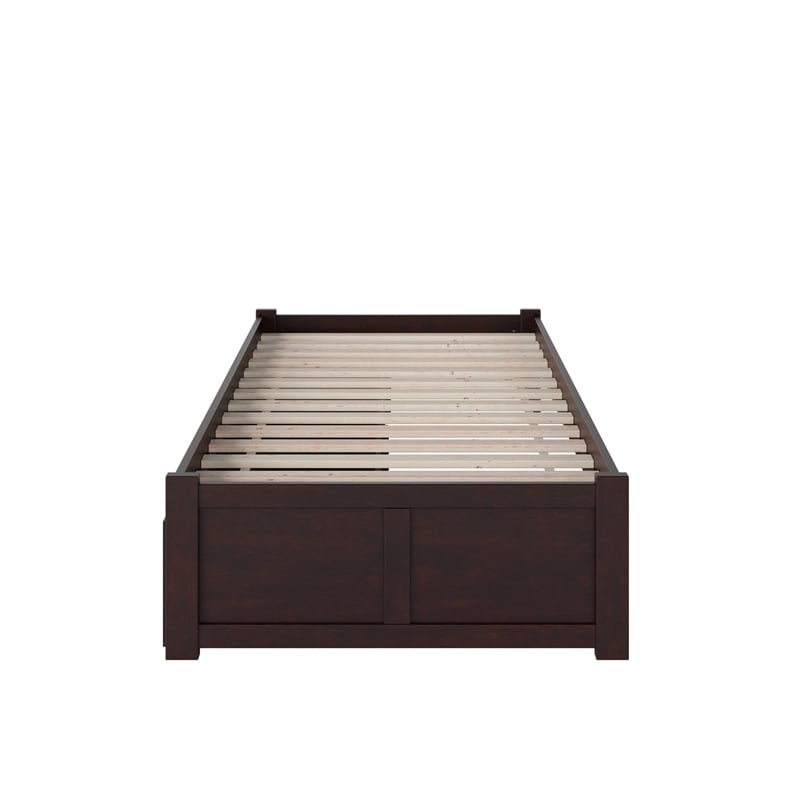 Concord Wood Twin Platform Bed with Footboard & Twin Trundle in Espresso