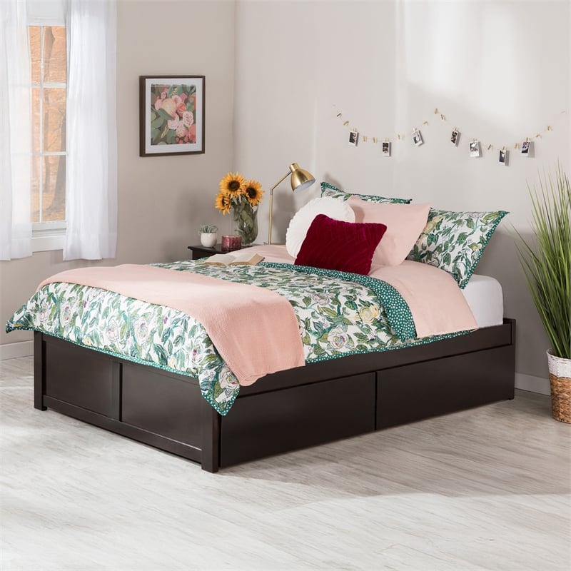 AFI Concord Full Solid Wood Platform Bed with Storage Drawers in Espresso