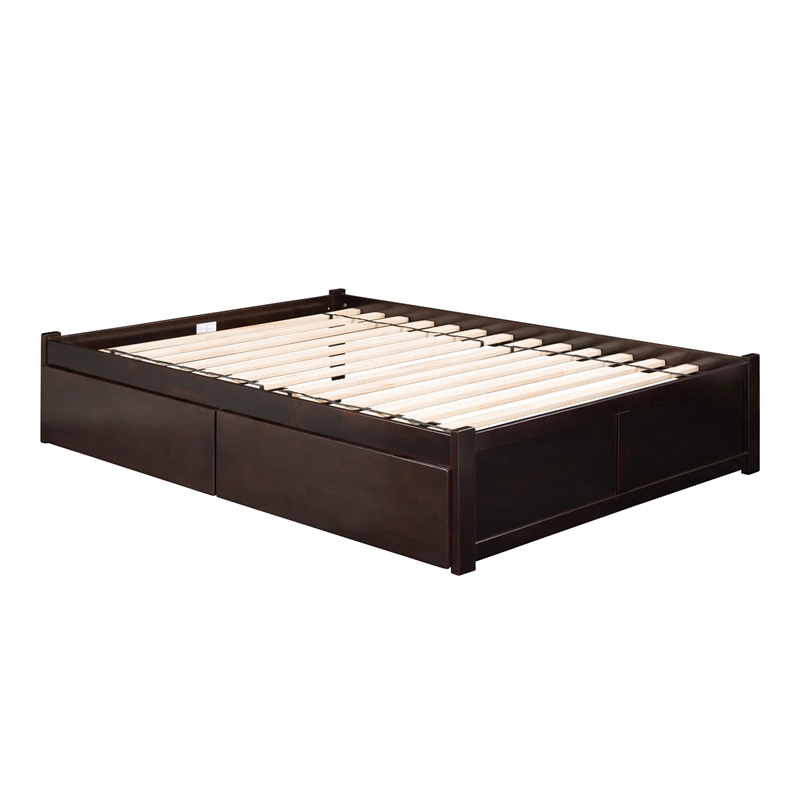 Concord King Wood Platform Bed with Footboard & 2 Storage Drawers in Espresso